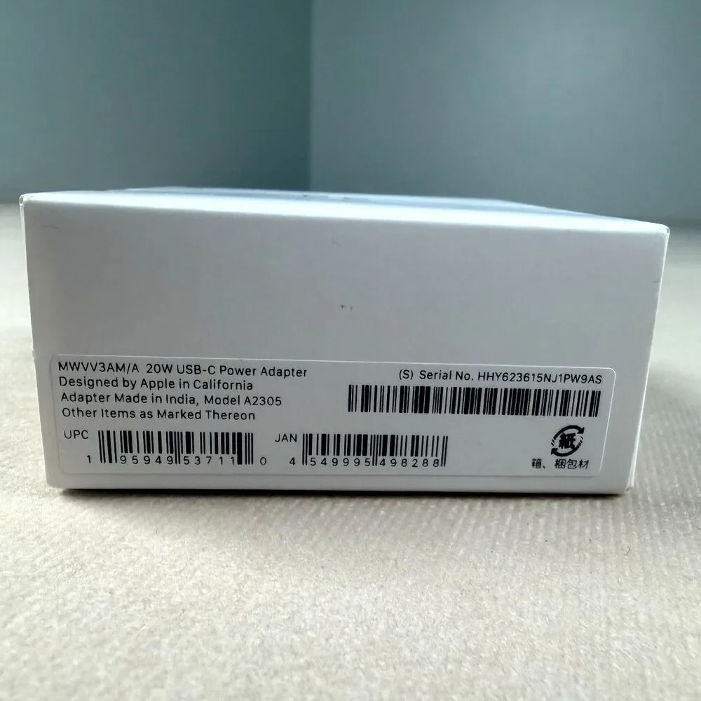 Apple Genuine 20W USB-C Power Adapter A2305 MWVV3AM/A Factory Sealed OEM New